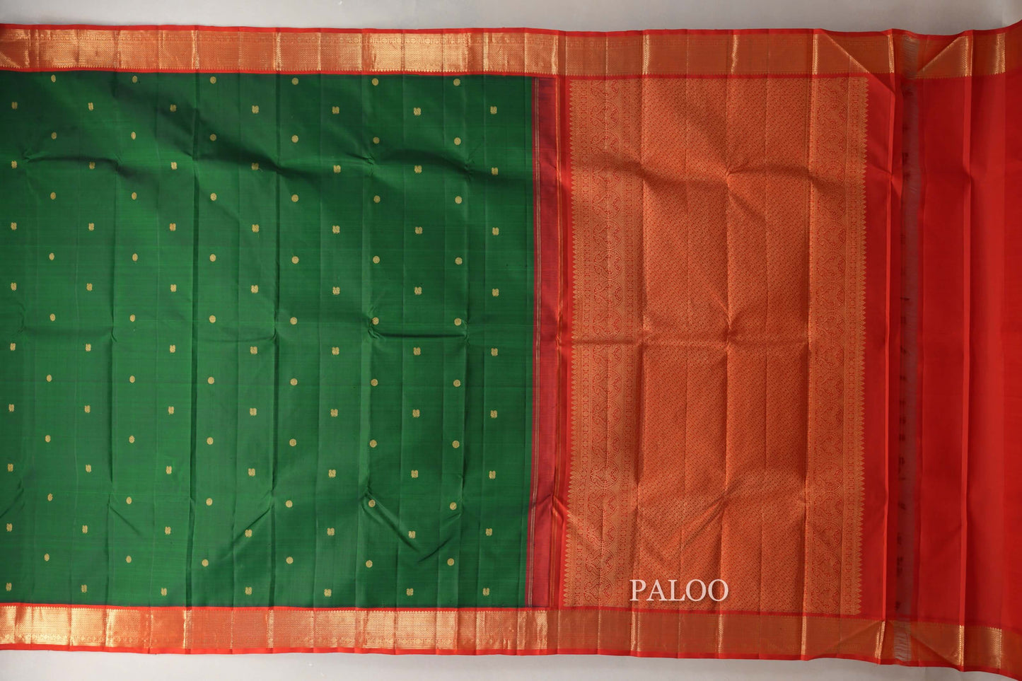 Emerald Green with Bright Red Borders Vintage Kanjivaram Silk Saree by Shreenivas Silks PSSR019079