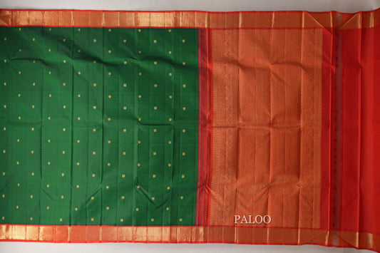 Emerald Green with Bright Red Borders Vintage Kanjivaram Silk Saree by Shreenivas Silks PSSR019079