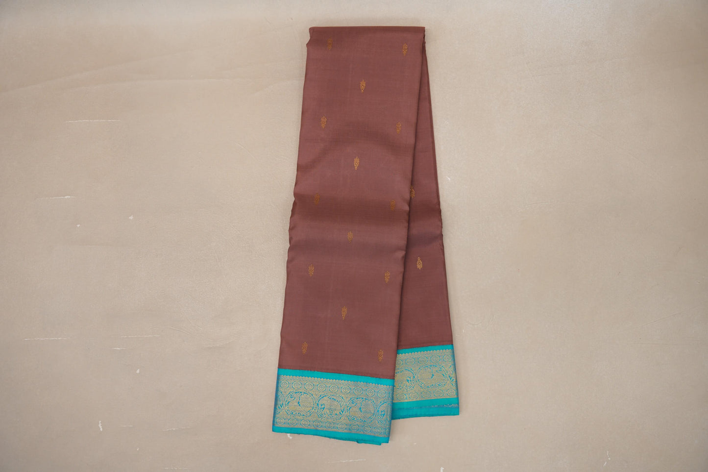 Earthy Brown with Aqua Blue Borders Vintage Kanjivaram Silk Saree by Shreenivas Silks PSSR019080