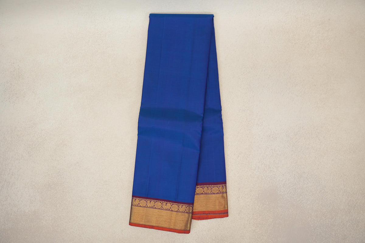 Deep Classic Blue with Deep Magenta Borders with Bright Orange Selvedge Vintage Kanjivaram Silk Saree by Shreenivas Silks PSSR0110209