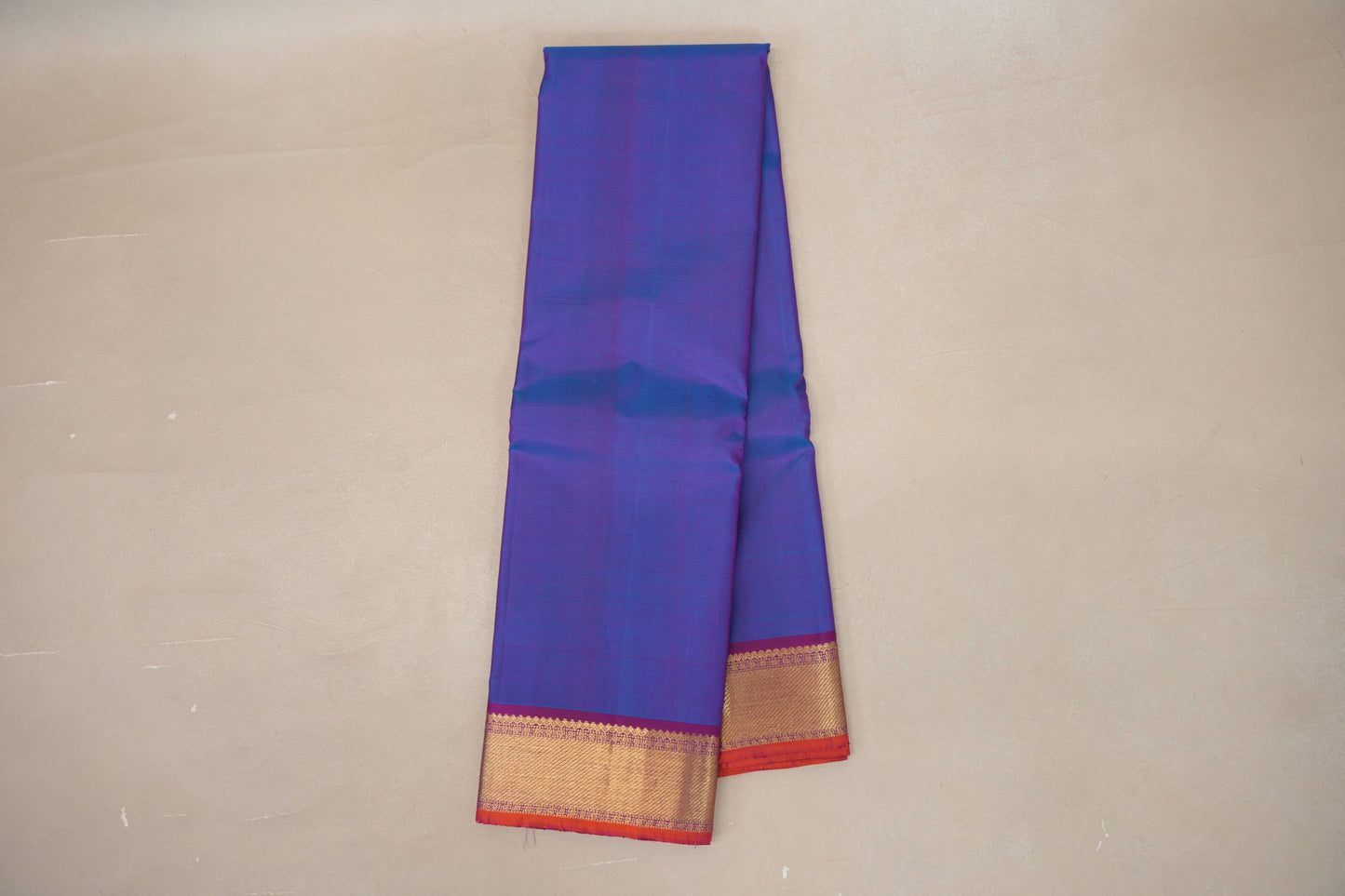 Dual Tone Blue and Purple with Magenta Borders and Orange Selvedge Vintage Kanjivaram Silk Saree by Shreenivas Silks PSSR019081