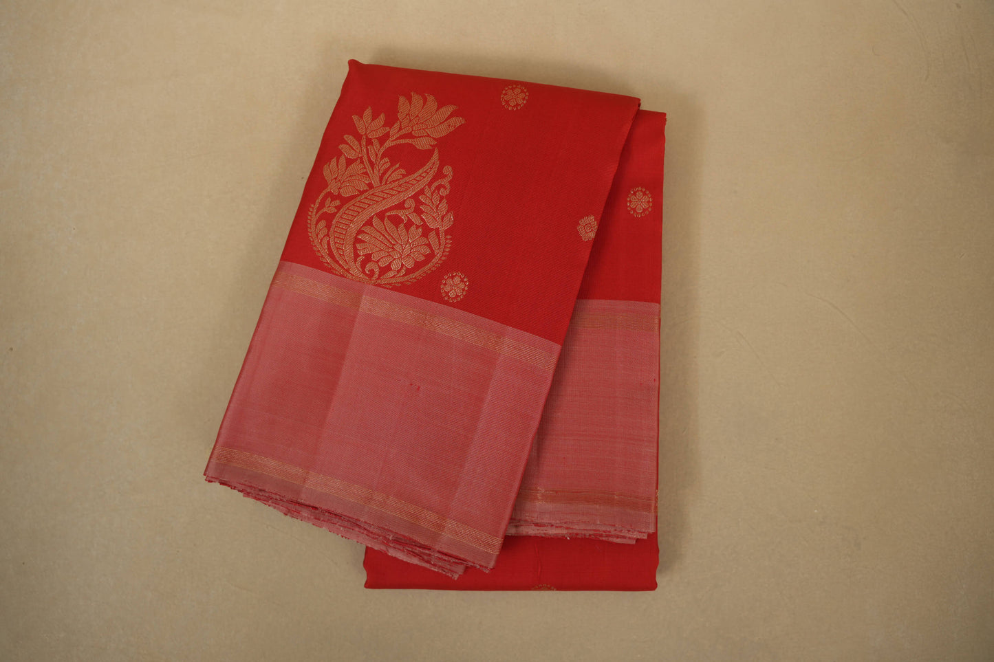 Red with Onion Pink Borders Vintage Kanjivaram Silk Saree 