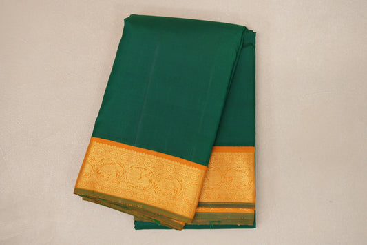 Bright Leaf Green with Mustard Orange Borders Vintage Kanjivaram Silk Saree by Shreenivas Silks PSSR019083