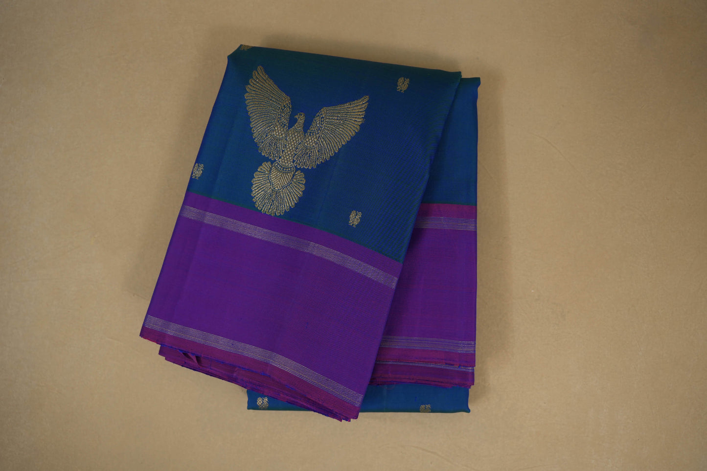 Peacock Green with Magenta Borders Vintage Kanjivaram Silk Saree