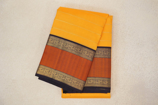Mango Yellow with Deep Plum Rettai Pettu Borders Vintage Kanjivaram Silk Saree by Shreenivas Silks PSSR0110214