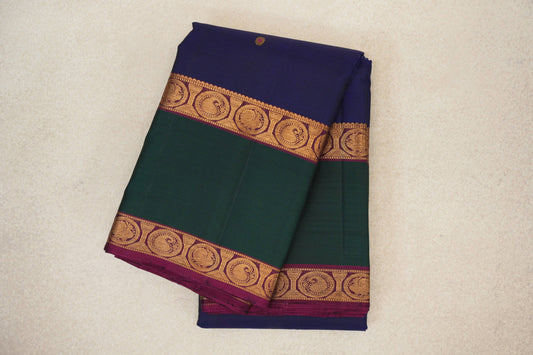 Deep Blue with Deep Magenta and Green Rettai Pettu Borders Vintage Kanjivaram Silk Saree by Shreenivas Silks PSSR0110215
