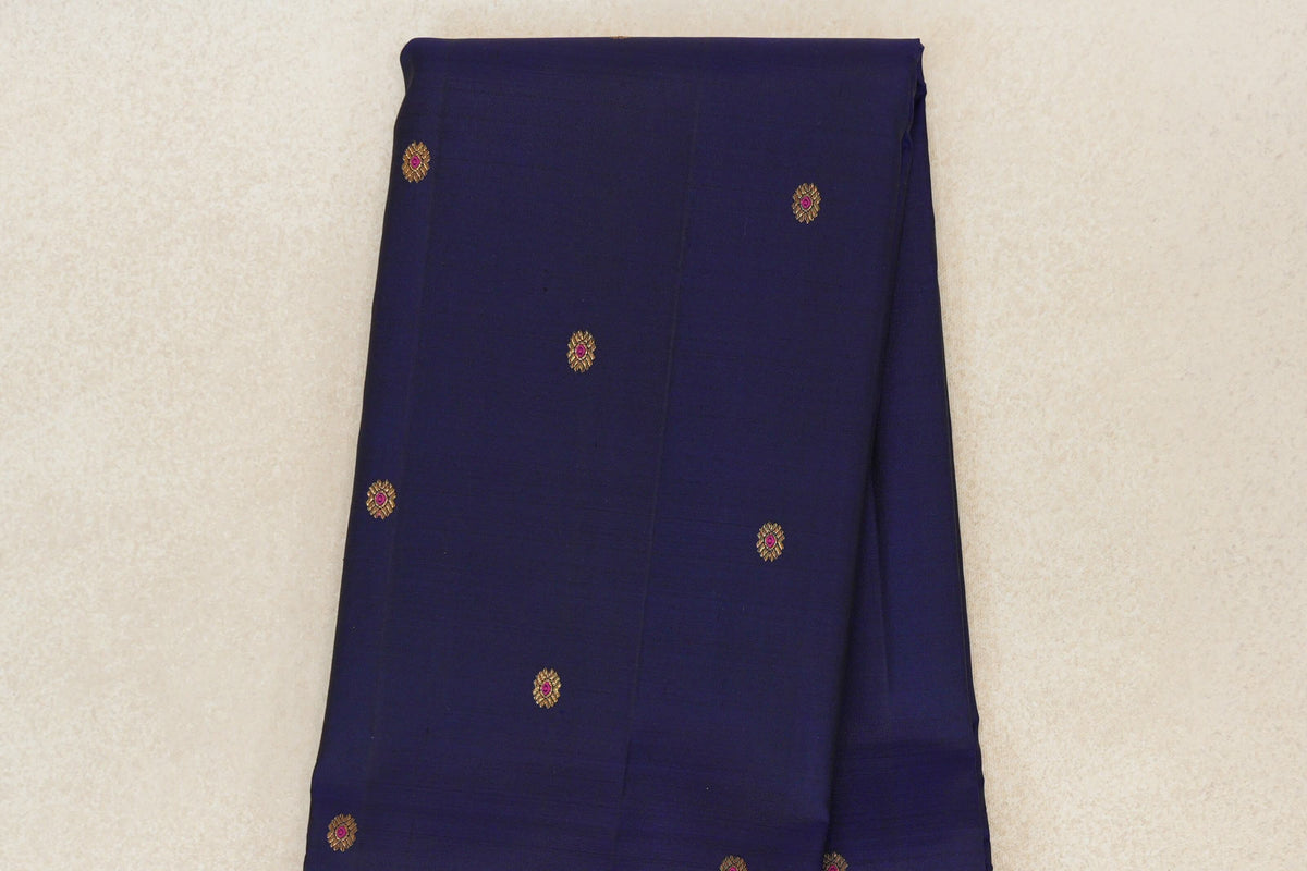 Deep Blue with Deep Magenta and Green Rettai Pettu Borders Vintage Kanjivaram Silk Saree by Shreenivas Silks PSSR0110215