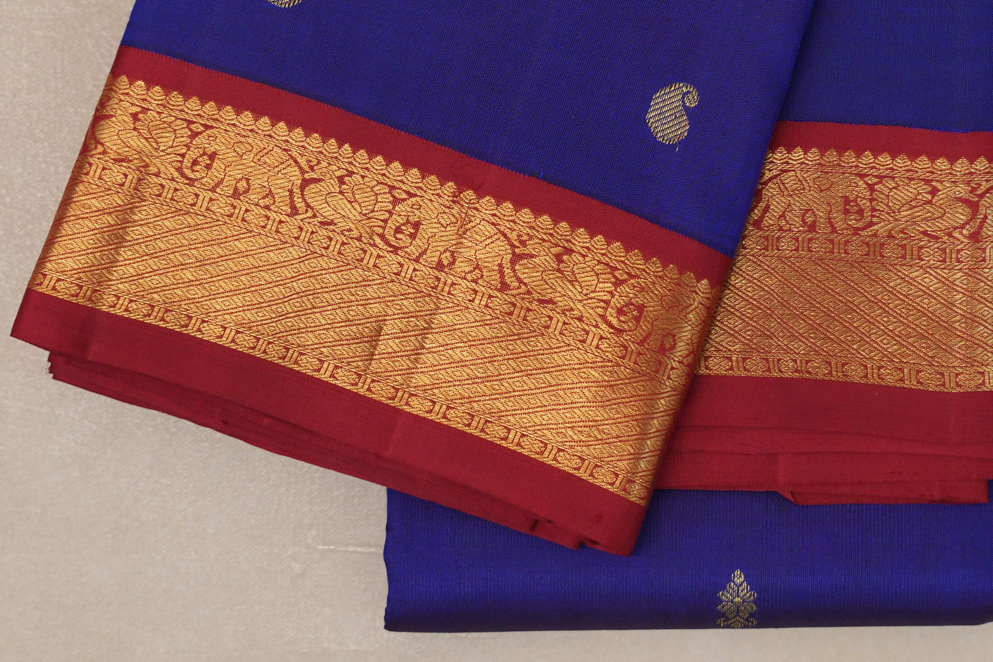 Deep Blue with Deep Maroon Borders Vintage Kanjivaram Silk Saree by Shreenivas Silks PSSR019087