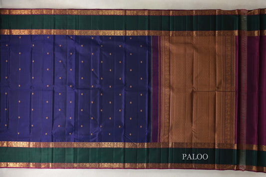 Deep Blue with Deep Magenta and Green Rettai Pettu Borders Vintage Kanjivaram Silk Saree by Shreenivas Silks PSSR0110215