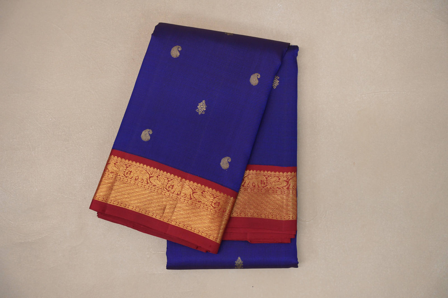 Deep Blue with Deep Maroon Borders Vintage Kanjivaram Silk Saree by Shreenivas Silks PSSR019087