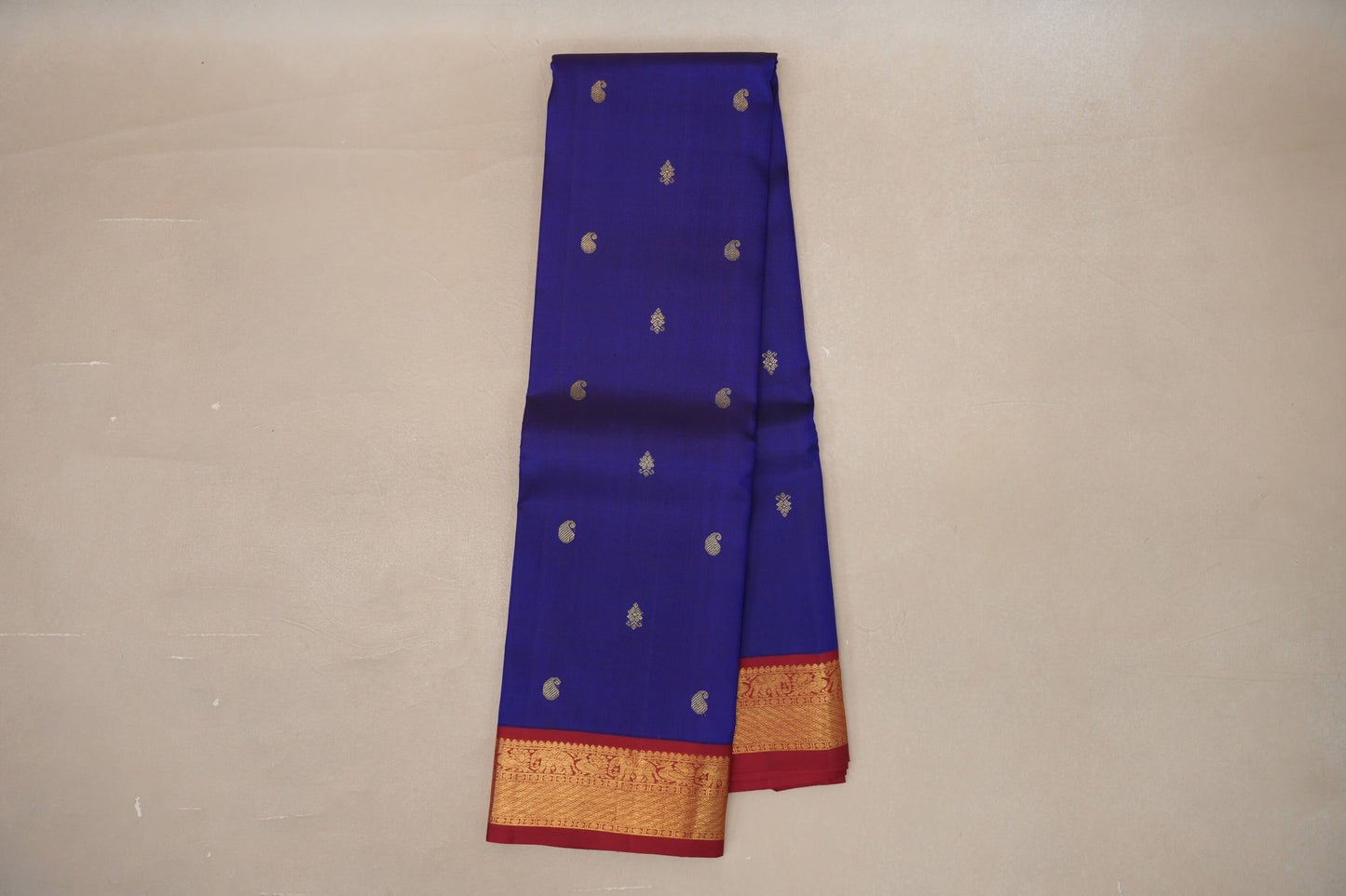 Deep Blue with Deep Maroon Borders Vintage Kanjivaram Silk Saree by Shreenivas Silks PSSR019087