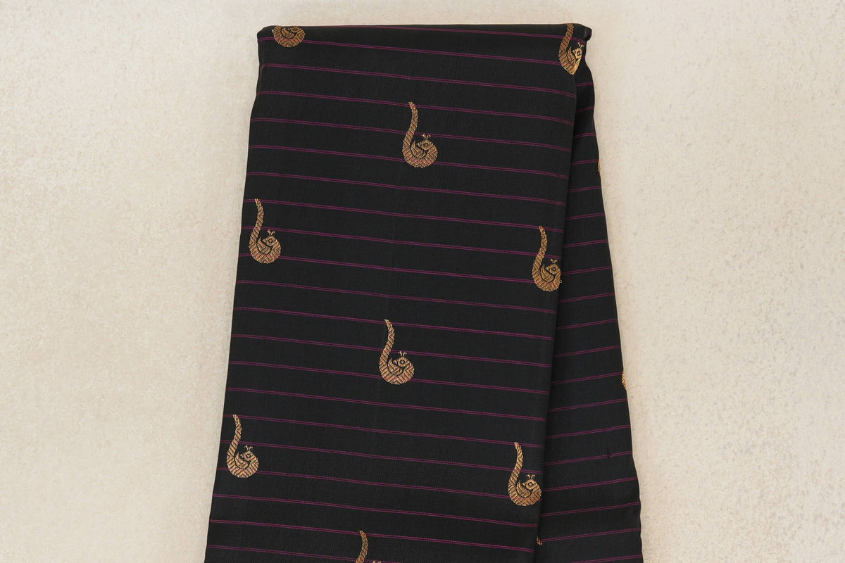 Black with Deep Magenta Rettai Pettu Borders Vintage Kanjivaram Silk Saree by Shreenivas Silks PSSR0110216