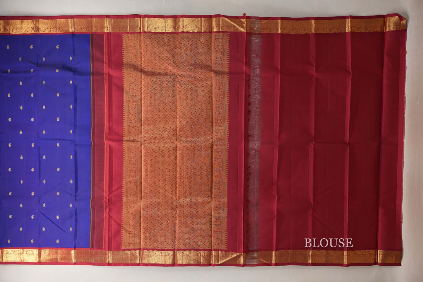 Deep Blue with Deep Maroon Borders Vintage Kanjivaram Silk Saree by Shreenivas Silks PSSR019087