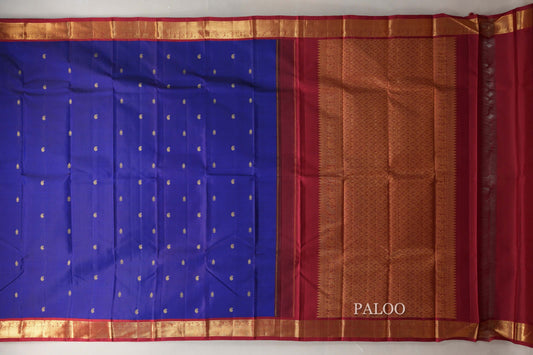 Deep Blue with Deep Maroon Borders Vintage Kanjivaram Silk Saree by Shreenivas Silks PSSR019087