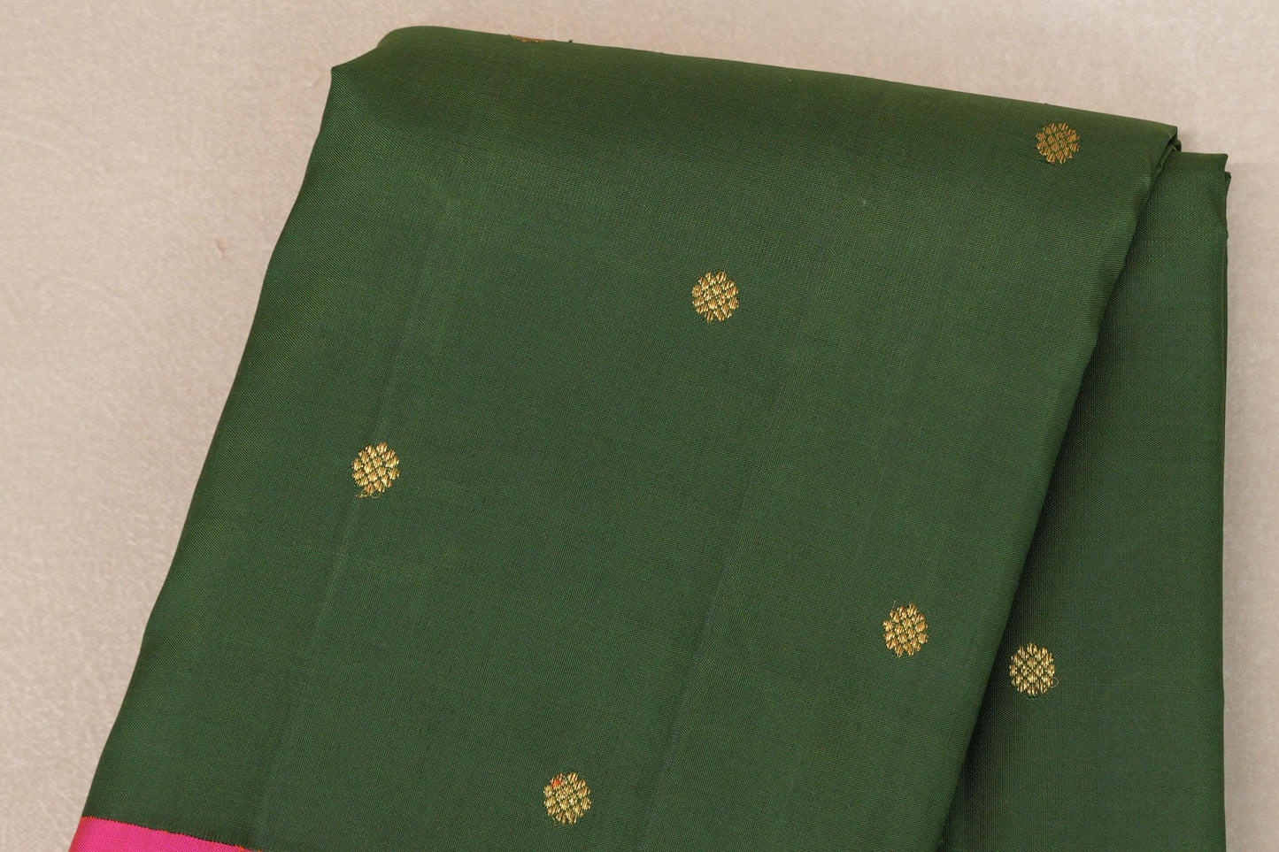 Dark Moss Green with Bright Pink Borders Vintage Kanjivaram Silk Saree by Shreenivas Silks PSSR019088