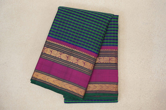 folded Deep Blue with Green Stripes Vintage Kanjivaram Silk Saree