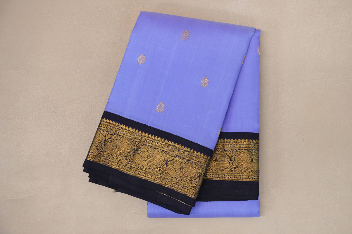 Lavender Blue with Deep Navy Blue Borders Vintage Kanjivaram Silk Saree by Shreenivas Silks PSSR019089