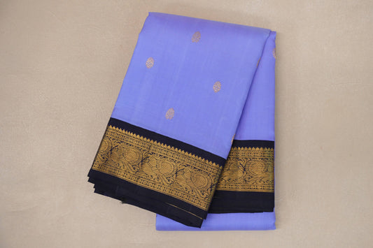 Lavender Blue with Deep Navy Blue Borders Vintage Kanjivaram Silk Saree by Shreenivas Silks PSSR019089