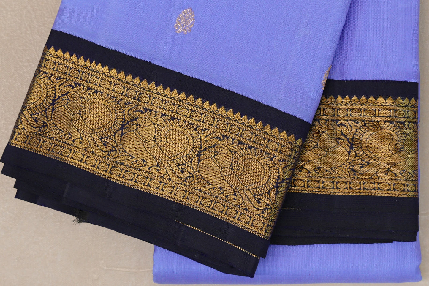 Lavender Blue with Deep Navy Blue Borders Vintage Kanjivaram Silk Saree by Shreenivas Silks PSSR019089