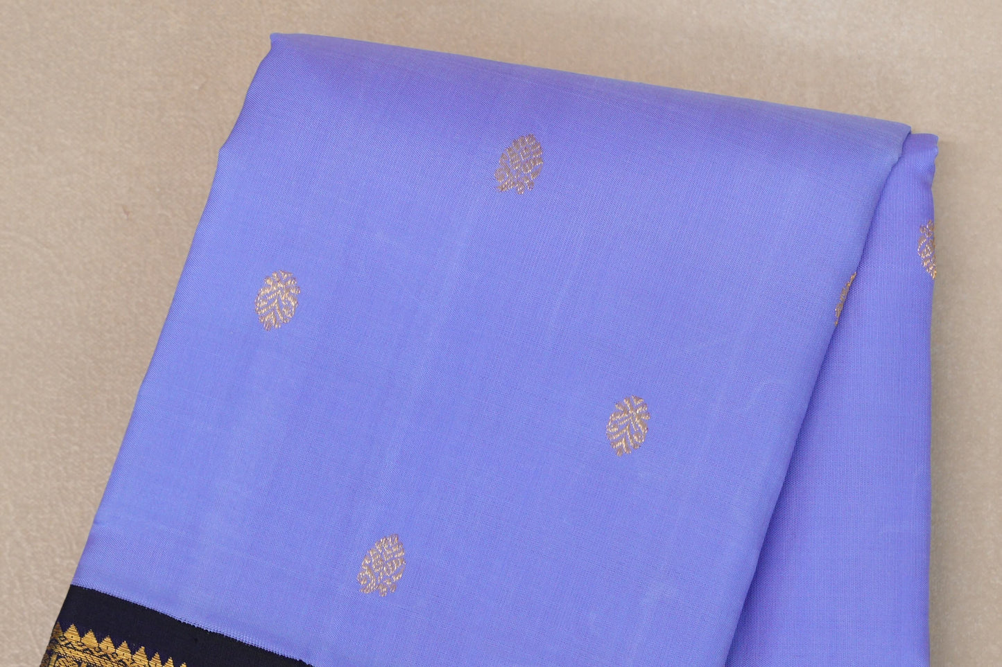 Lavender Blue with Deep Navy Blue Borders Vintage Kanjivaram Silk Saree by Shreenivas Silks PSSR019089