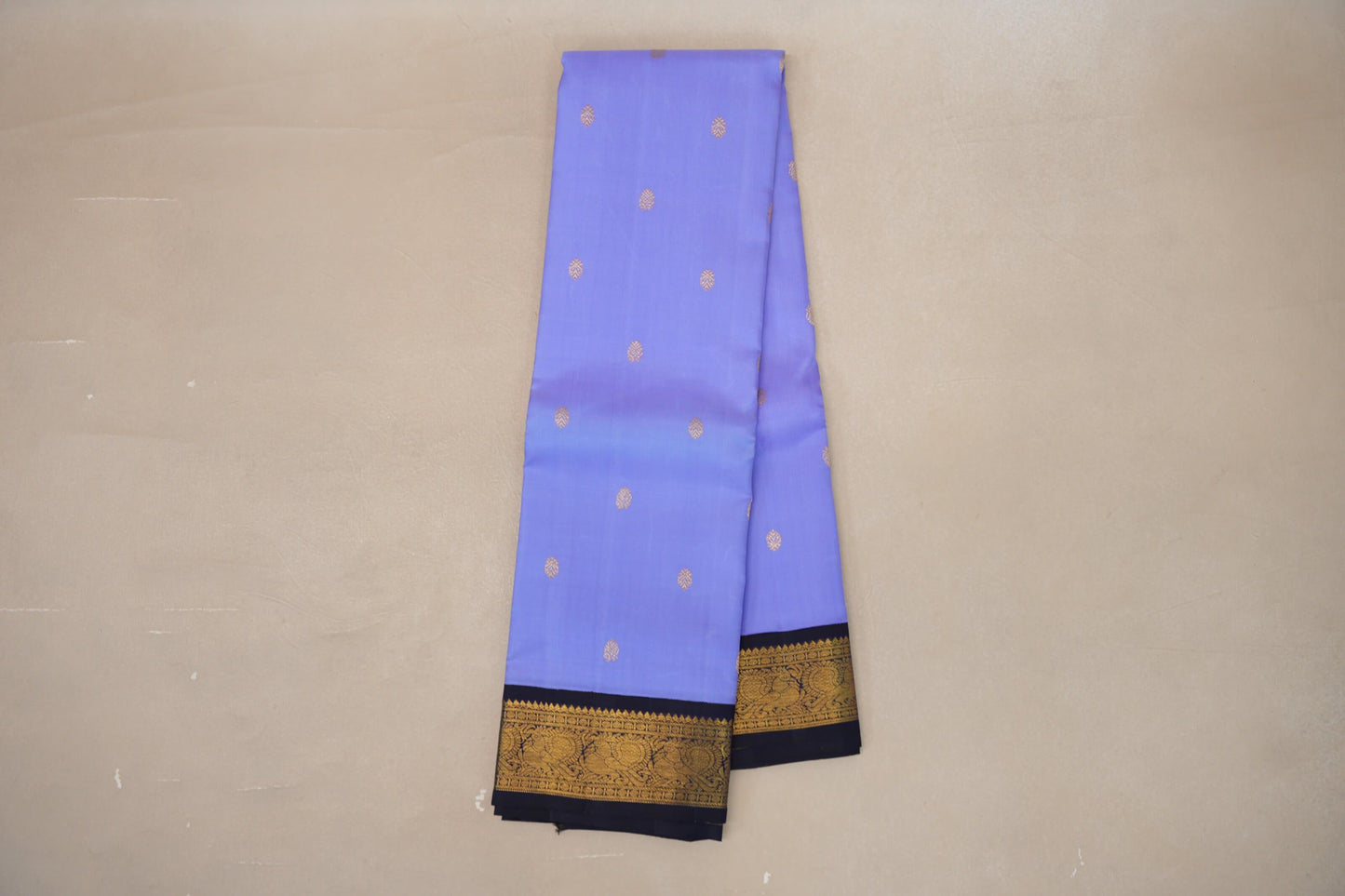Lavender Blue with Deep Navy Blue Borders Vintage Kanjivaram Silk Saree by Shreenivas Silks PSSR019089