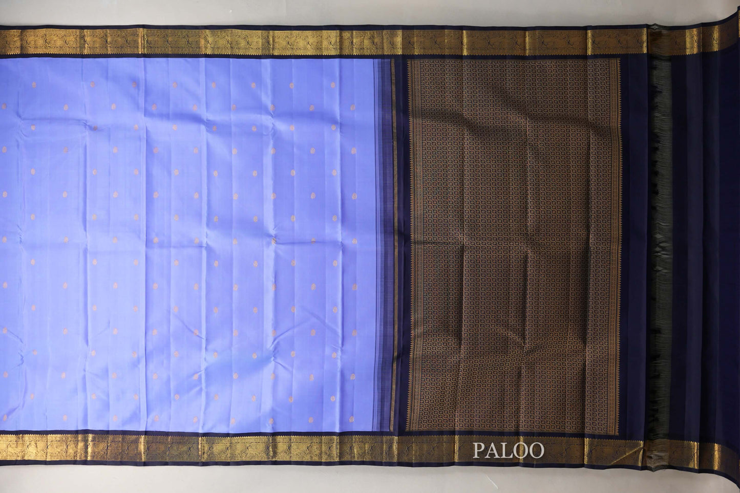 Lavender Blue with Deep Navy Blue Borders Vintage Kanjivaram Silk Saree by Shreenivas Silks PSSR019089