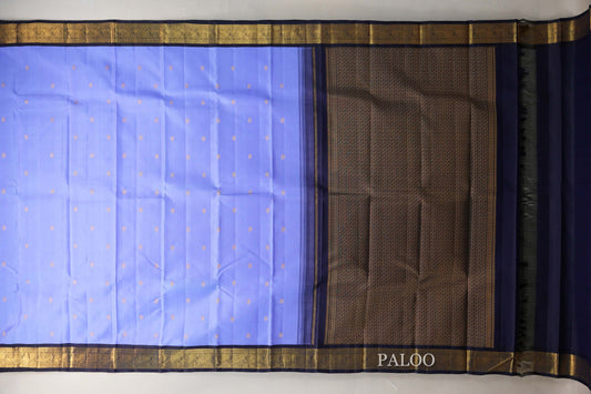 Lavender Blue with Deep Navy Blue Borders Vintage Kanjivaram Silk Saree by Shreenivas Silks PSSR019089