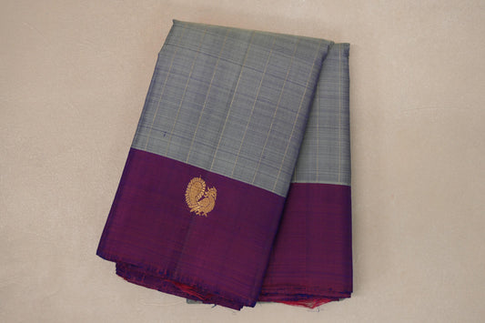 Dual Tone Silver Grey and Pastel Green with Dual Tone Pink and Blue Borders Vintage Kanjivaram Silk Saree by Shreenivas Silks PSSR019090