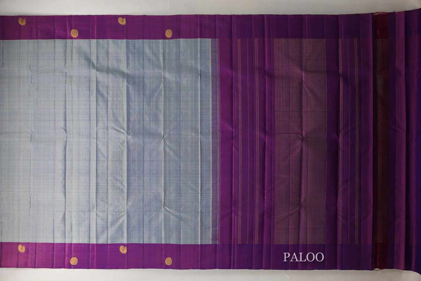Dual Tone Silver Grey and Pastel Green with Dual Tone Pink and Blue Borders Vintage Kanjivaram Silk Saree by Shreenivas Silks PSSR019090