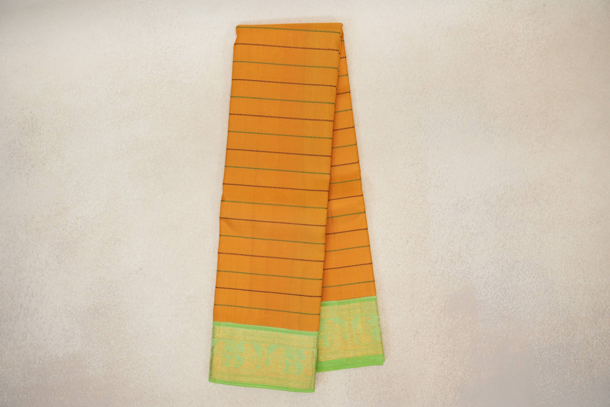 Mango Yellow with Pastel Green Borders Beldhary Vintage Kanjivaram Silk Saree by Shreenivas Silks PSSR0110219