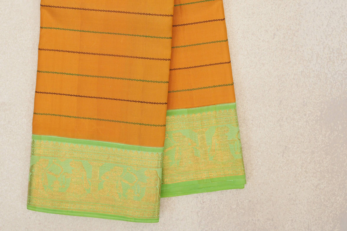 Mango Yellow with Pastel Green Borders Beldhary Vintage Kanjivaram Silk Saree by Shreenivas Silks PSSR0110219
