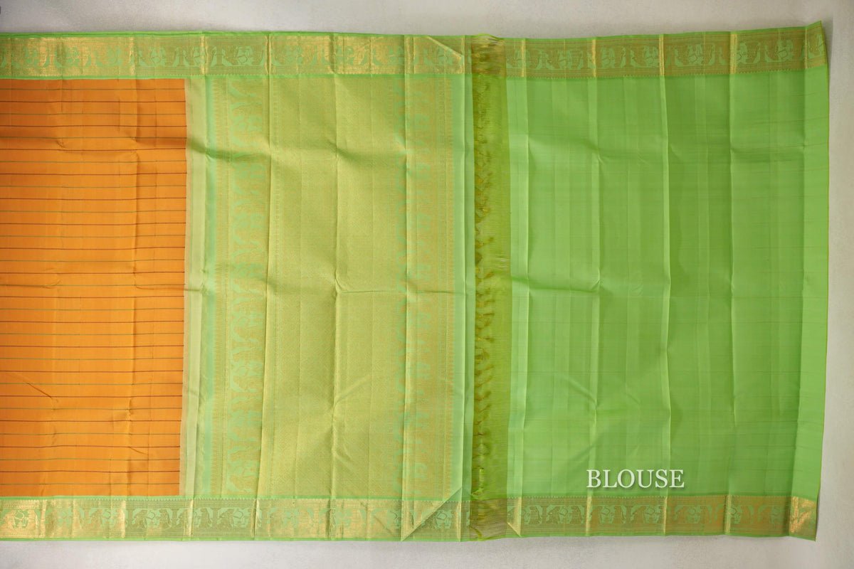 Mango Yellow with Pastel Green Borders Beldhary Vintage Kanjivaram Silk Saree by Shreenivas Silks PSSR0110219
