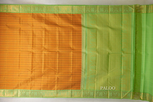 Mango Yellow with Pastel Green Borders Beldhary Vintage Kanjivaram Silk Saree by Shreenivas Silks PSSR0110219