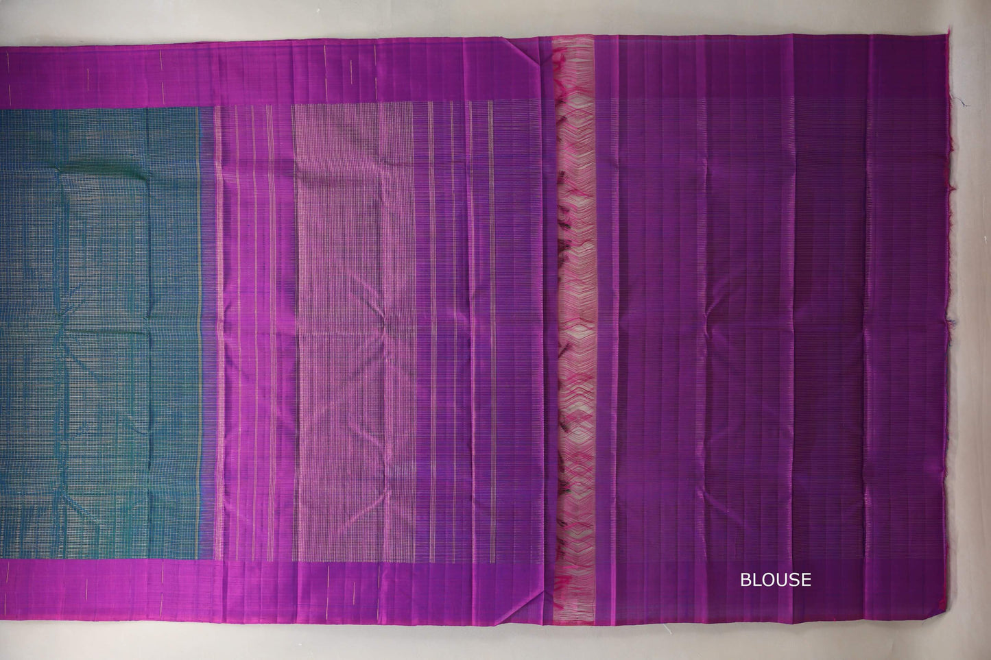 Peacock Blue with magenta Borders Plant Based Kanjivaram Silk Saree blouse