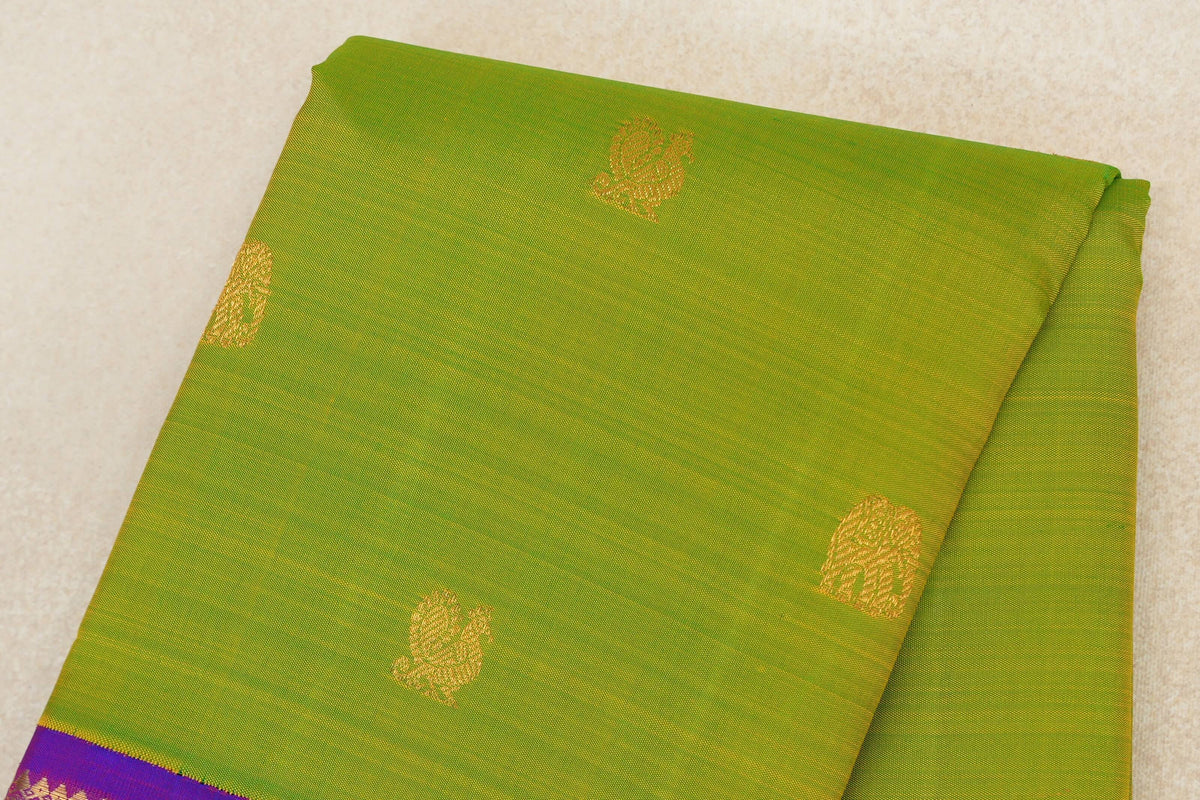 Dual Tone of Yellow and Green with Royal Purple Borders Vintage Kanjivaram Silk Saree by Shreenivas Silks PSSR0110220