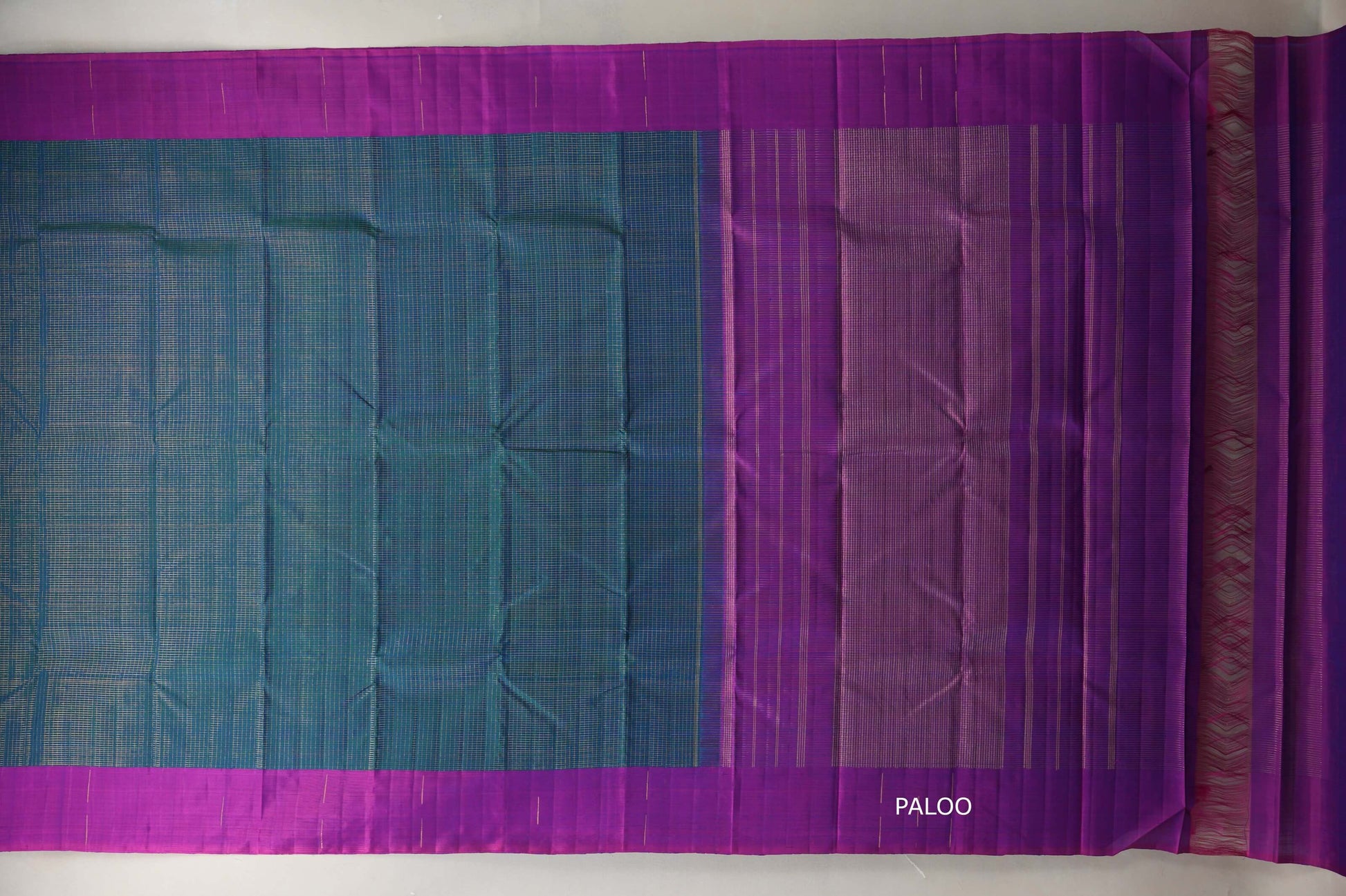 Peacock Blue with magenta Borders Plant Based Kanjivaram Silk Saree paloo
