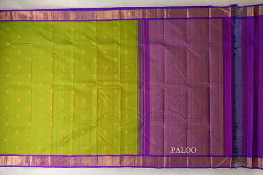 Dual Tone of Yellow and Green with Royal Purple Borders Vintage Kanjivaram Silk Saree by Shreenivas Silks PSSR0110220