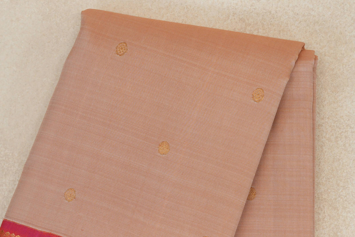 Sandal Beige with Orangish Pink Borders Vintage Kanjivaram Silk Saree by Shreenivas Silks PSSR0110221