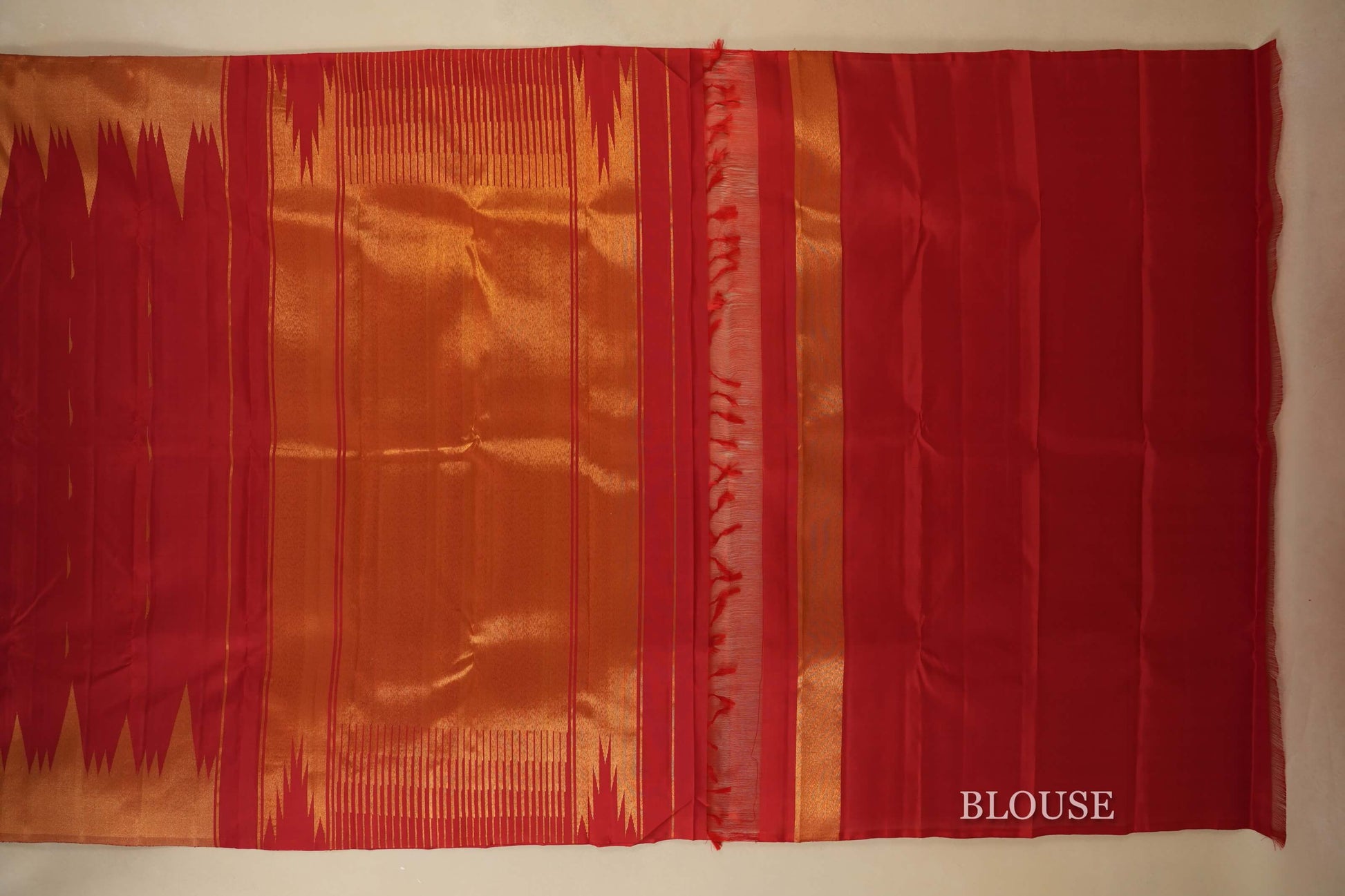 Red Kanjivaram Silk Saree with Temple Borders by Shreenivas Silks PSSR018073 - Parisera