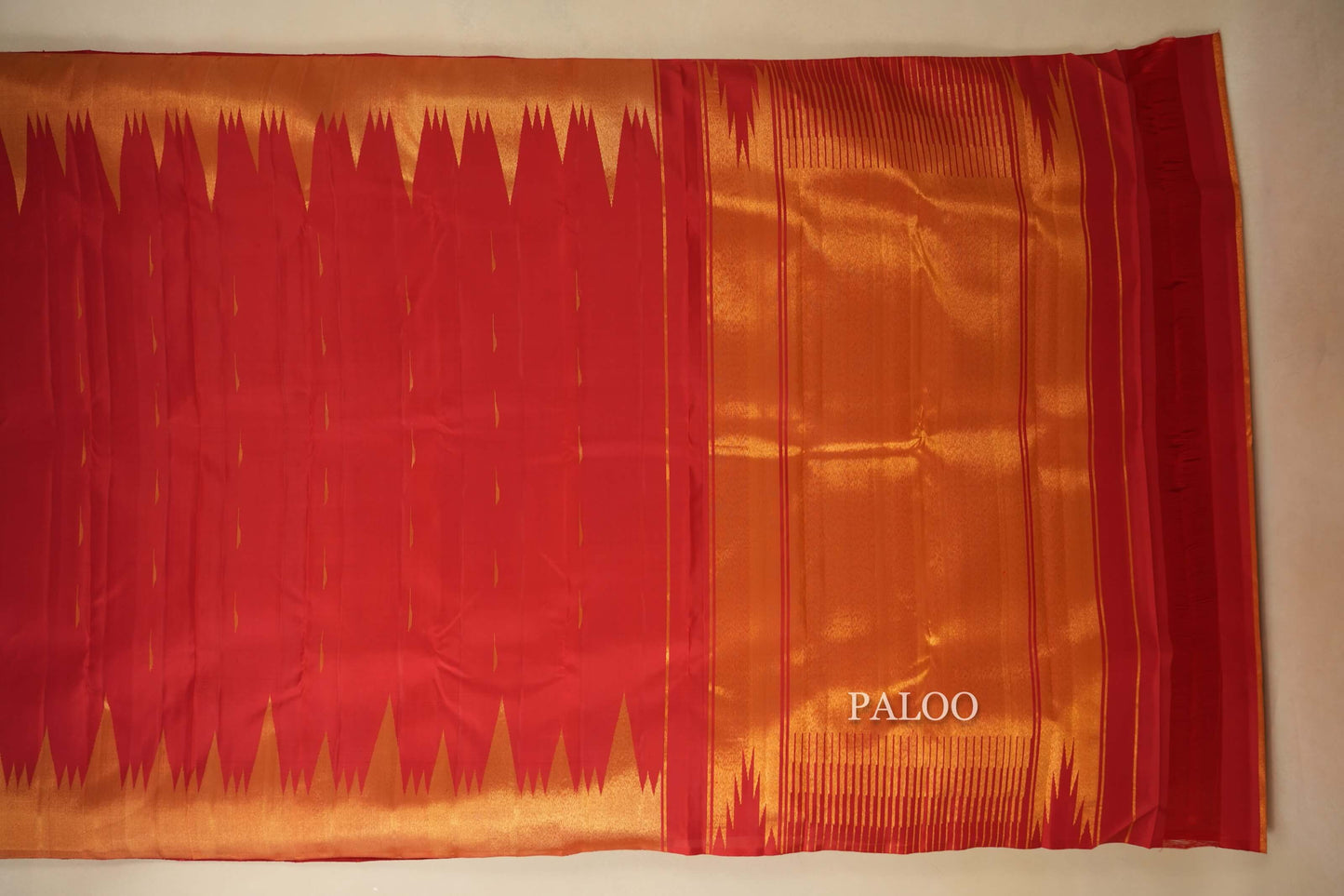 Red Kanjivaram Silk Saree with Temple Borders by Shreenivas Silks PSSR018073 - Parisera