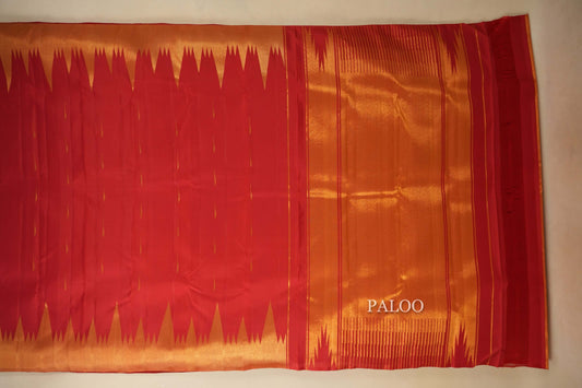 Red Kanjivaram Silk Saree with Temple Borders by Shreenivas Silks PSSR018073 - Parisera