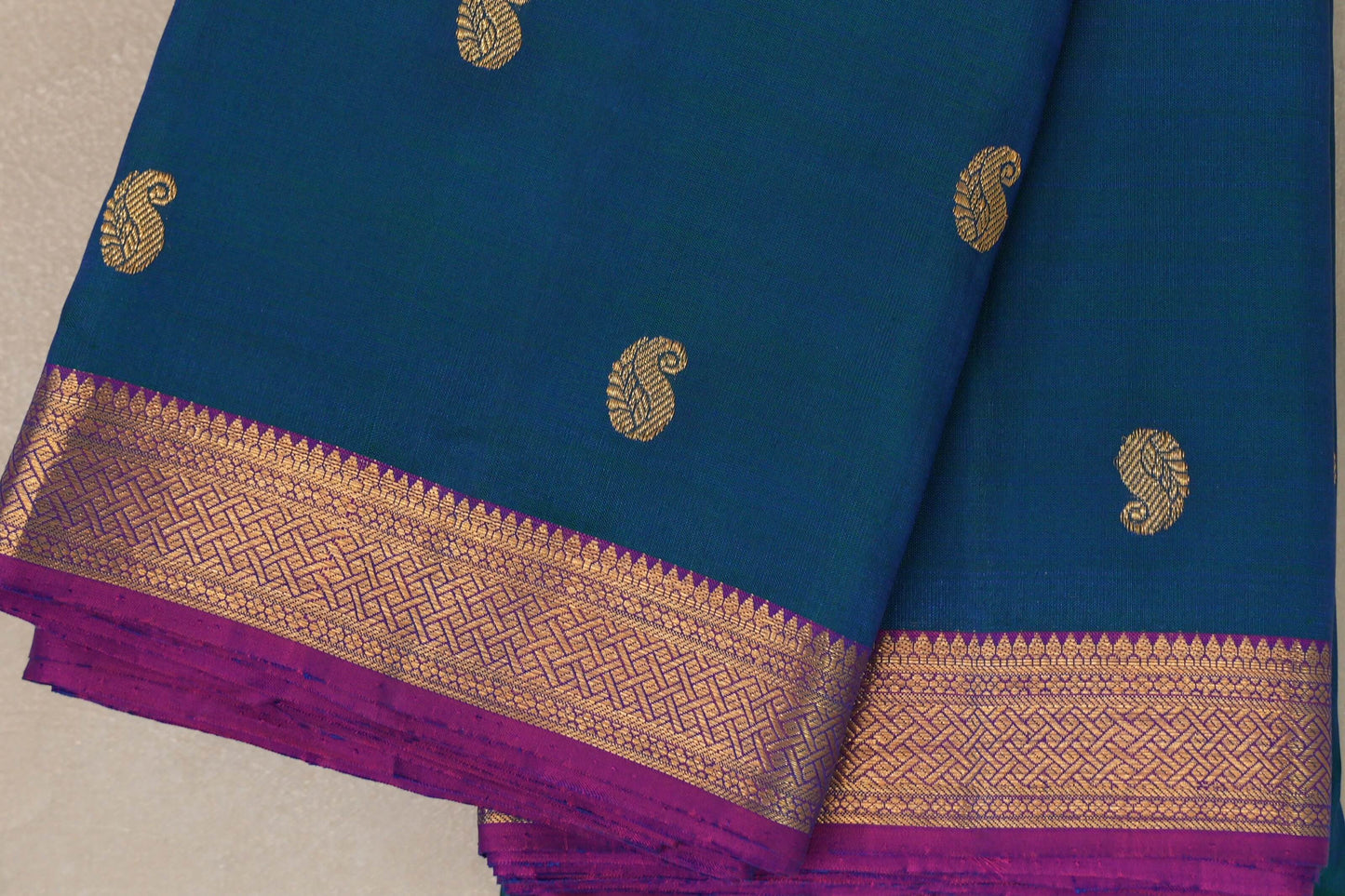 Peacock Blue Plant Based Kanjivaram Silk Saree by Shreenivas Silks border
