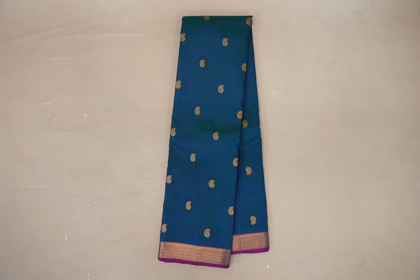 Peacock Blue Plant Based Kanjivaram Silk Saree by Shreenivas Silks PSSR019093 - Parisera