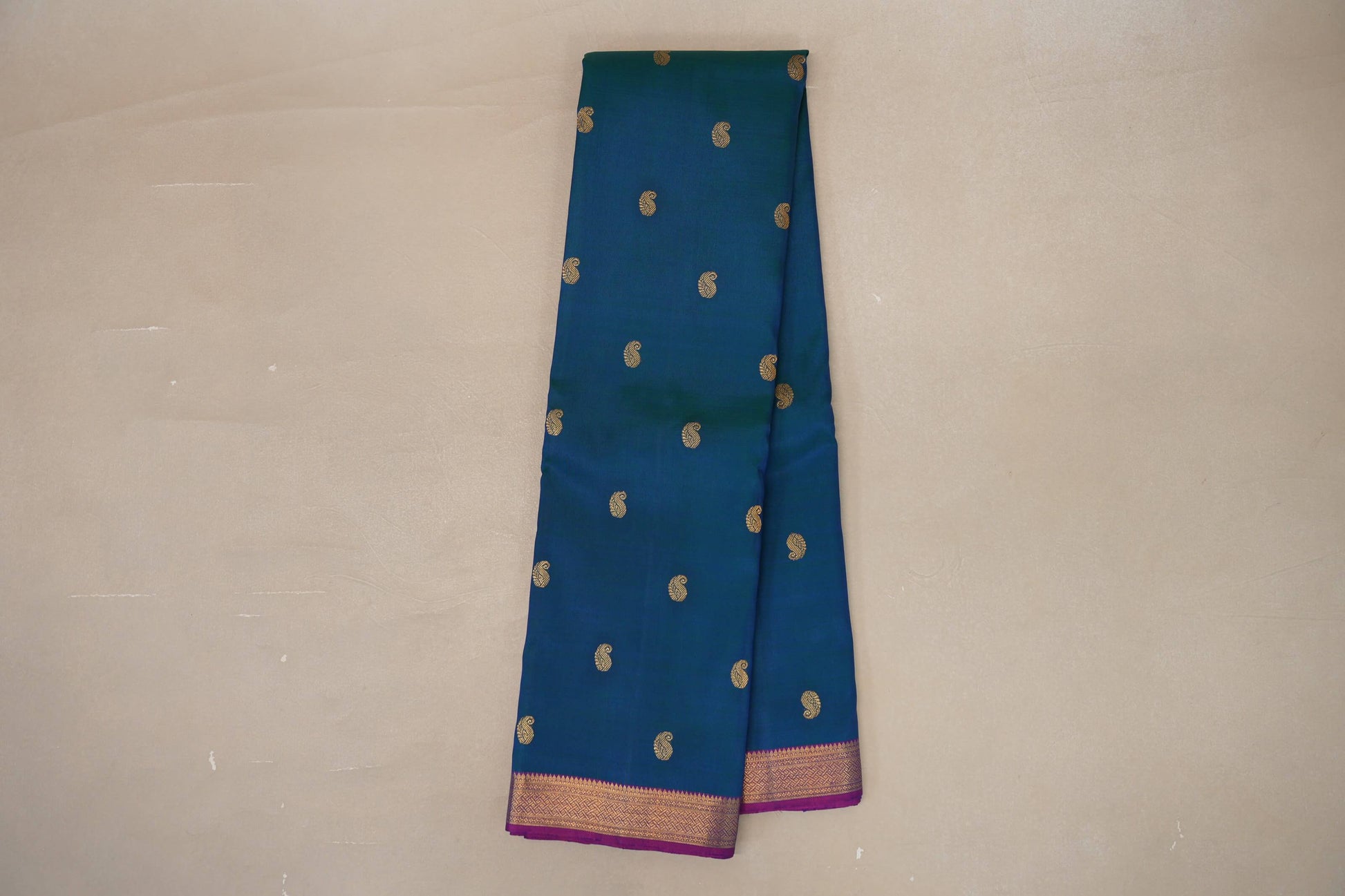 Peacock Blue Plant Based Kanjivaram Silk Saree by Shreenivas Silks PSSR019093 - Parisera