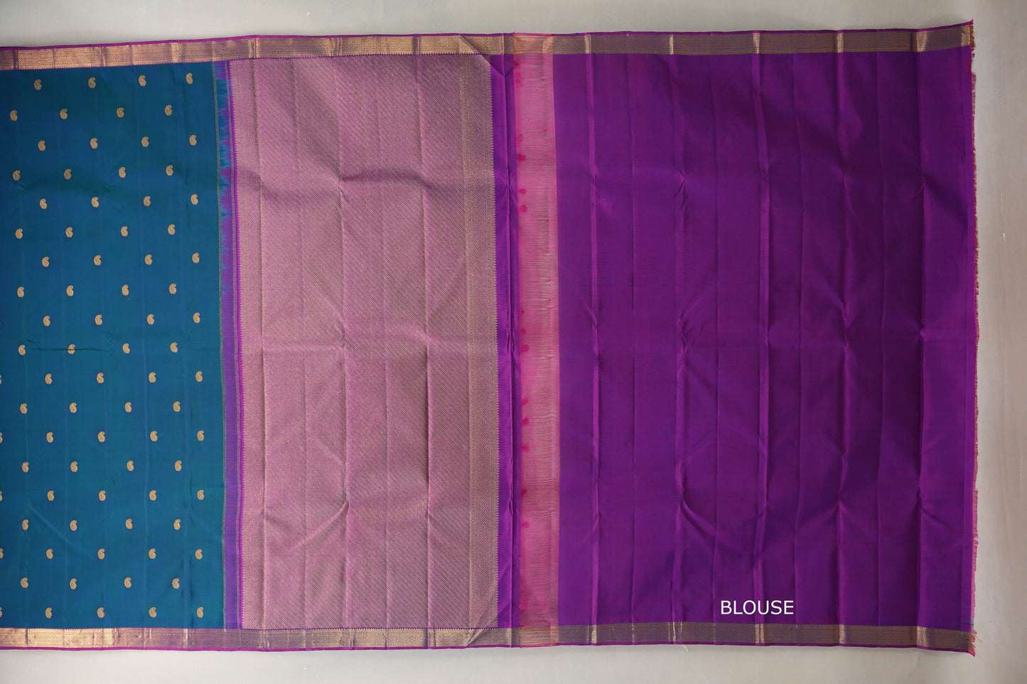 Peacock Blue Plant Based Kanjivaram Silk Saree by Shreenivas Silks  blouse