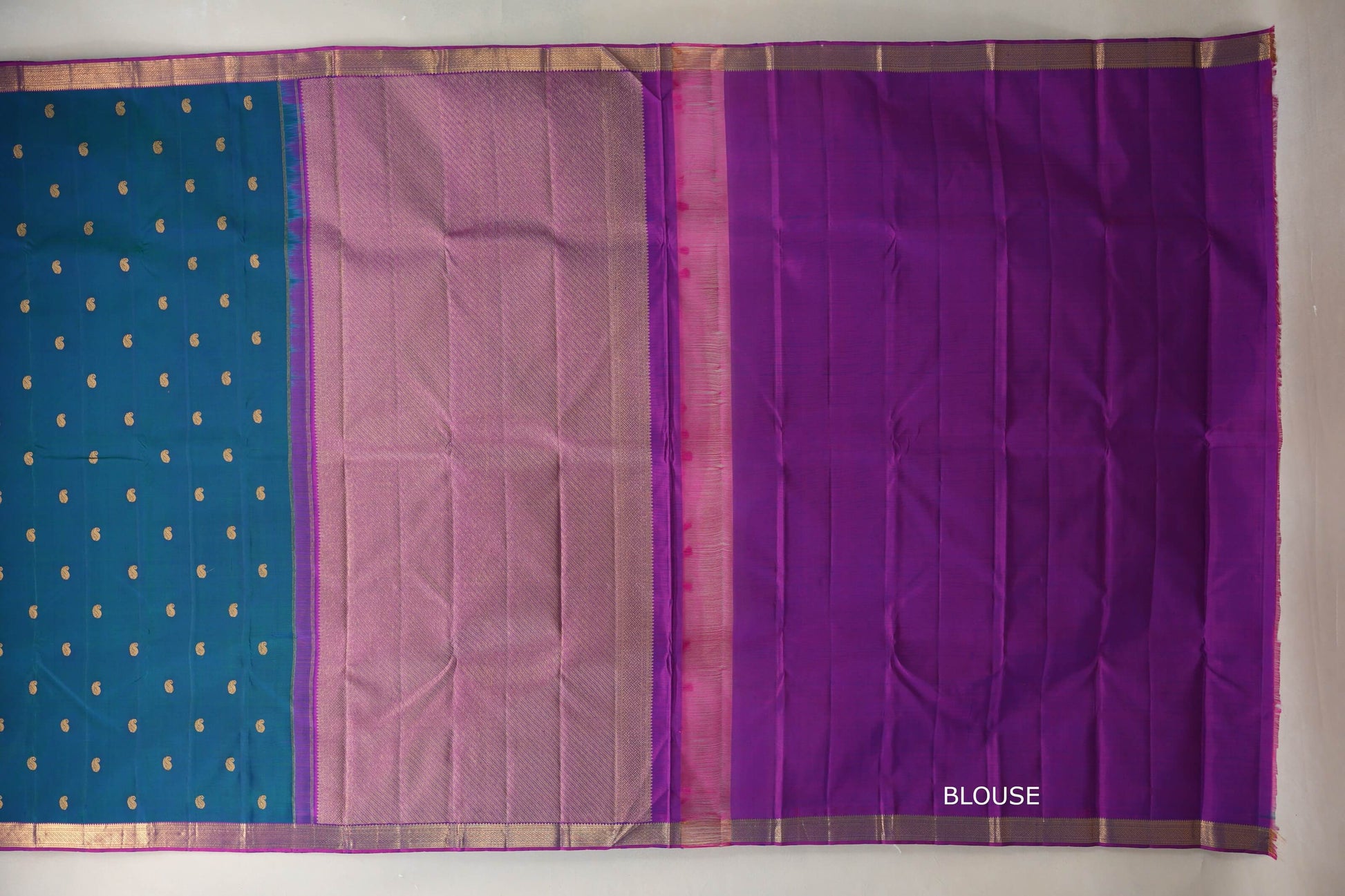 Peacock Blue Plant Based Kanjivaram Silk Saree by Shreenivas Silks  blouse