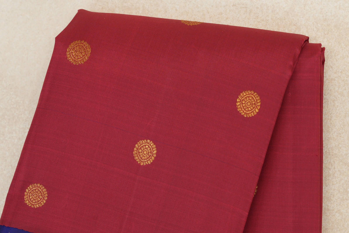 Crimson Red with Deep Blue Borders Vintage Kanjivaram Silk Saree by Shreenivas Silks PSSR0110222
