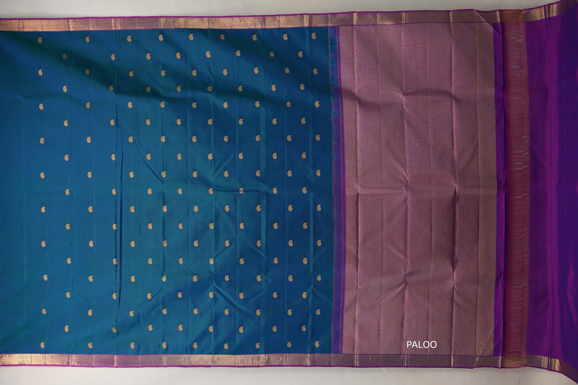 Peacock Blue Plant Based Kanjivaram Silk Saree by Shreenivas Silks paloo