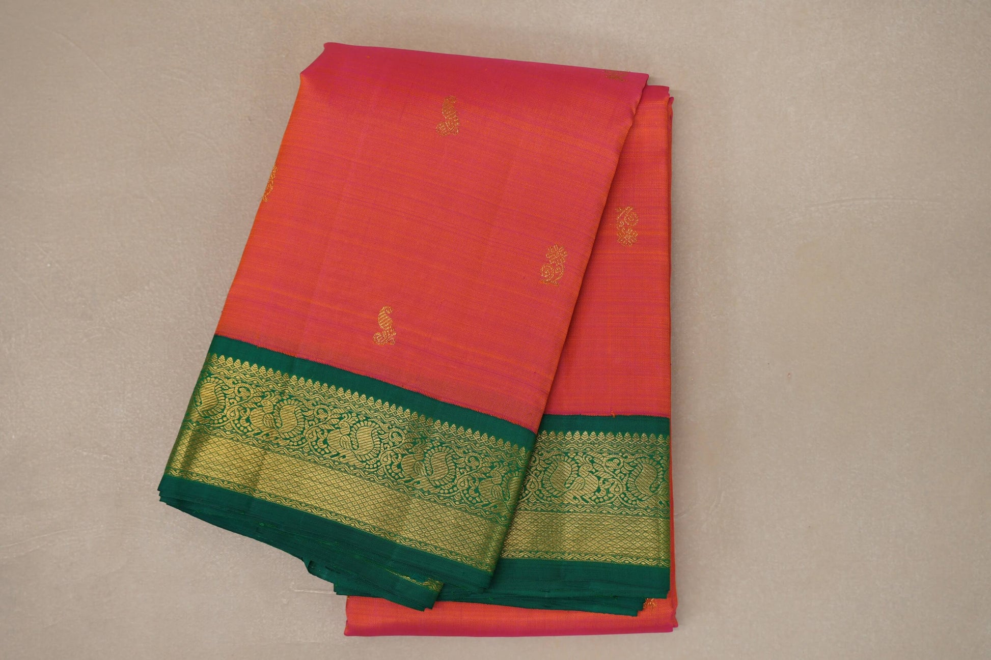Dual Tone of Pink and Yellow Vintage Kanjivaram Silk Saree by Shreenivas Silks