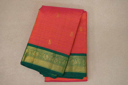 Dual Tone of Pink and Yellow Vintage Kanjivaram Silk Saree by Shreenivas Silks